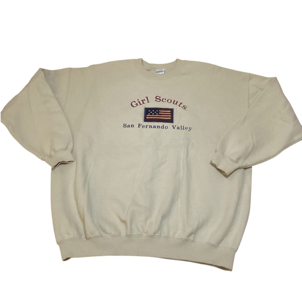 Gildan Girl Scouts San Fernando Valley Sweatshirt XL Tan American Flag Pullover